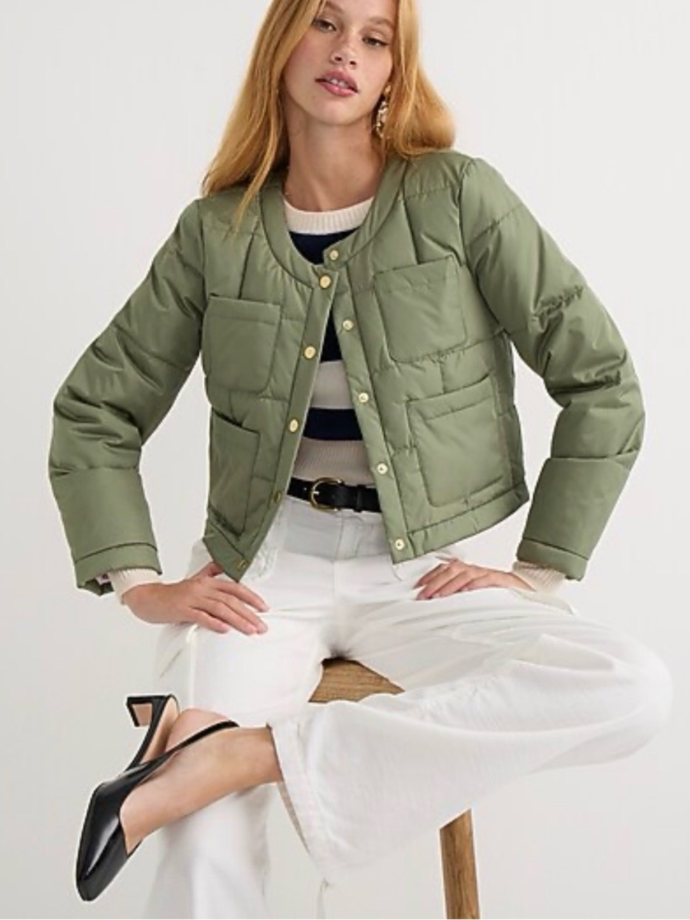 JCrew Olive Green Quilted Louisa Puffer Lady Jacket